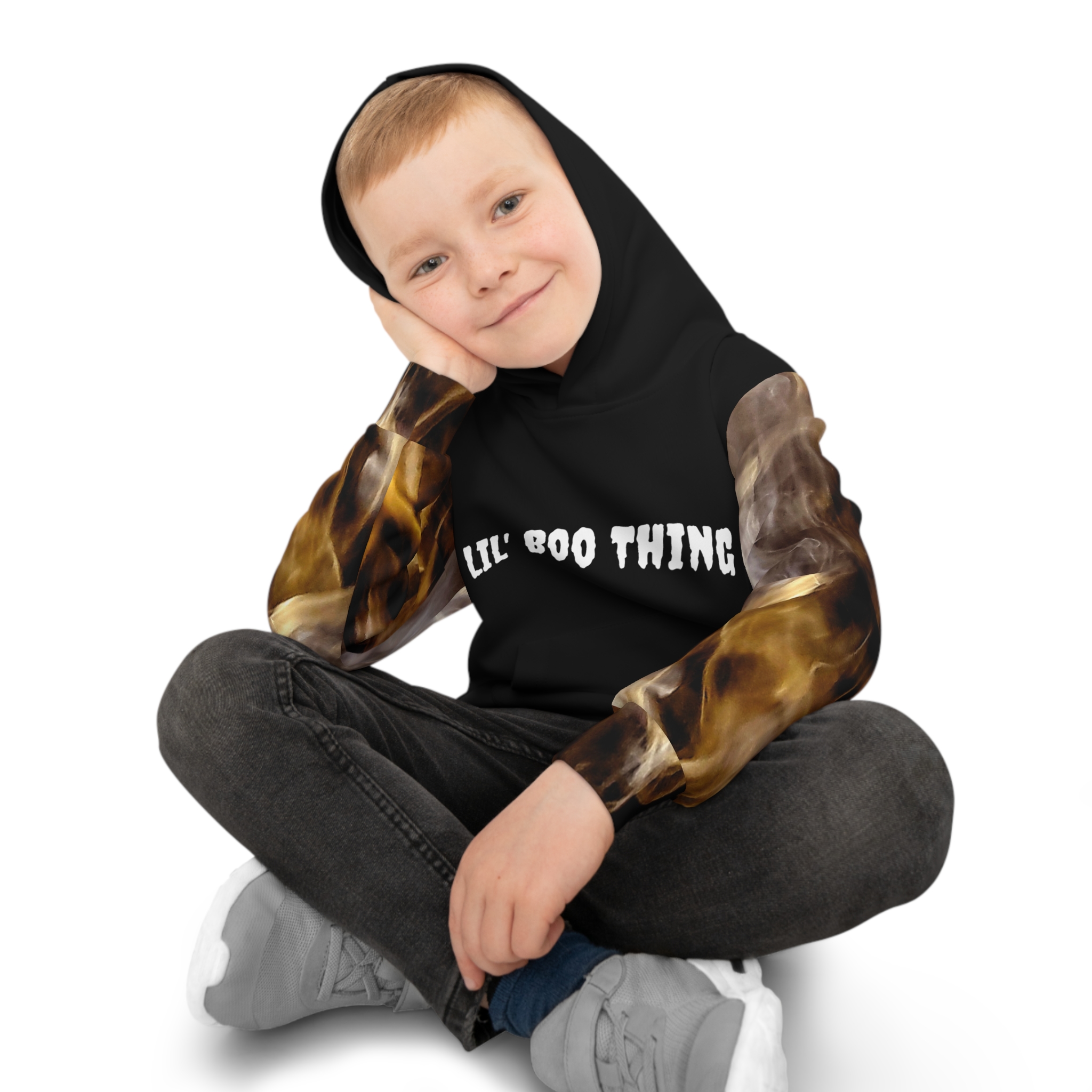 Kids Hoodie - Lil' Boo Thing - Spooky Halloween Flame Sleeves - Image 8