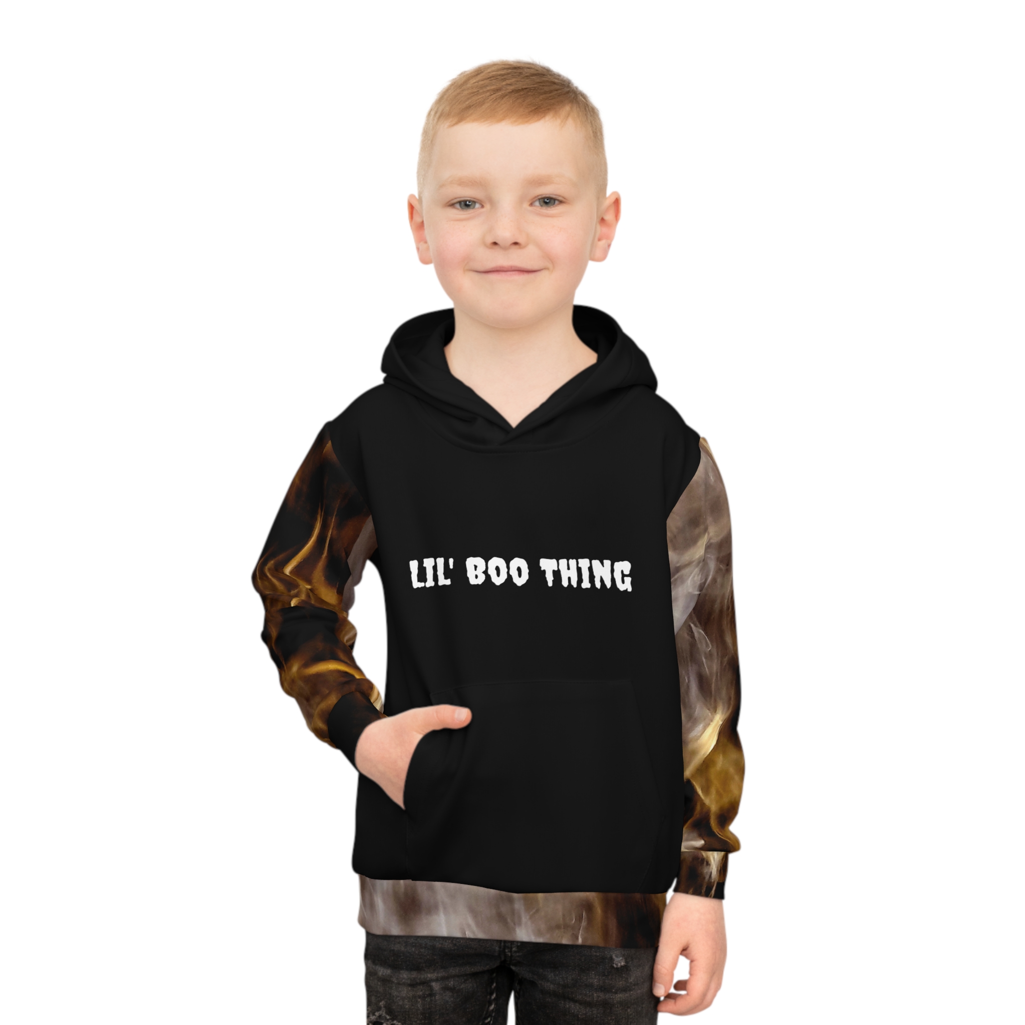Kids Hoodie - Lil' Boo Thing - Spooky Halloween Flame Sleeves