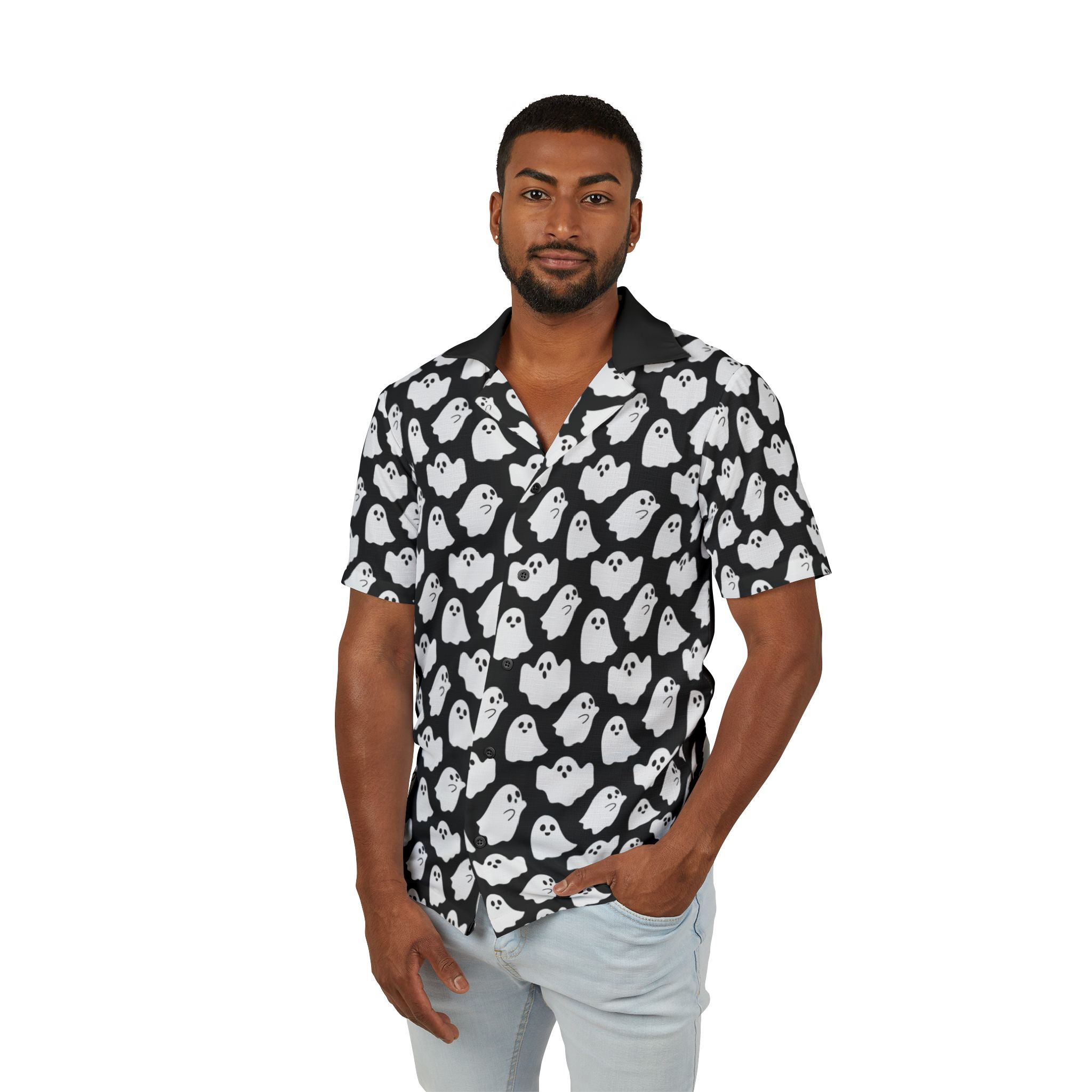 Ghostly Vibes Hawaiian Camp Shirt, Perfect for Summer, Beach Parties, Halloween, Vacation Wear, Casual Style - Image 3