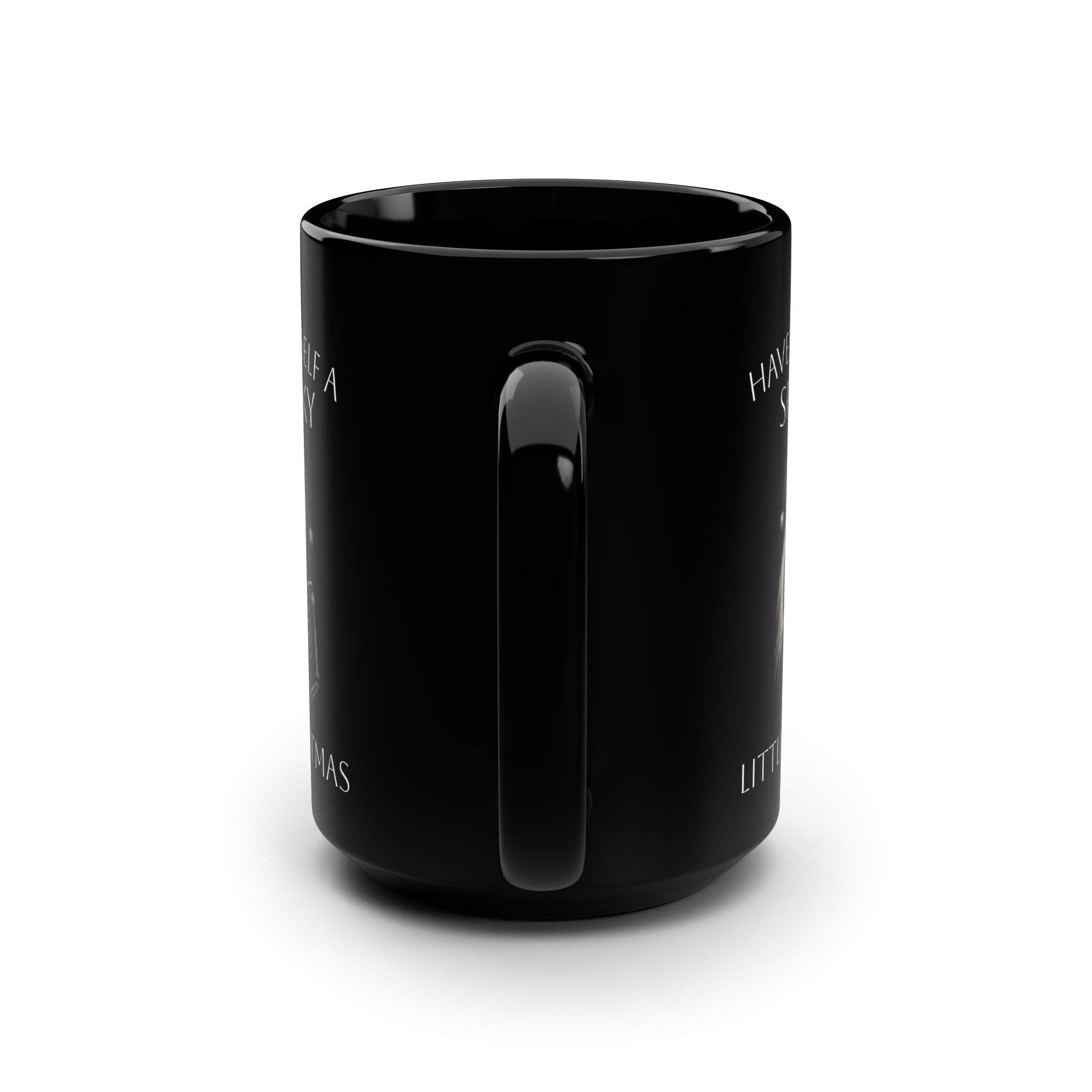 Spooky Little Christmas Black Mug — 15oz Holiday Halloween-Christmas Coffee Cup - Image 4