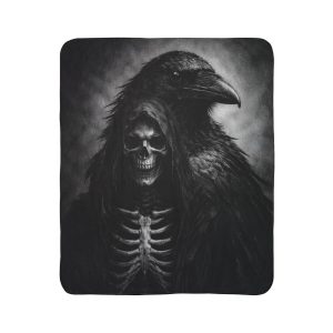Gothic Skeleton & Raven Fleece Sherpa Blanket — Death, Rebirth & Wisdom