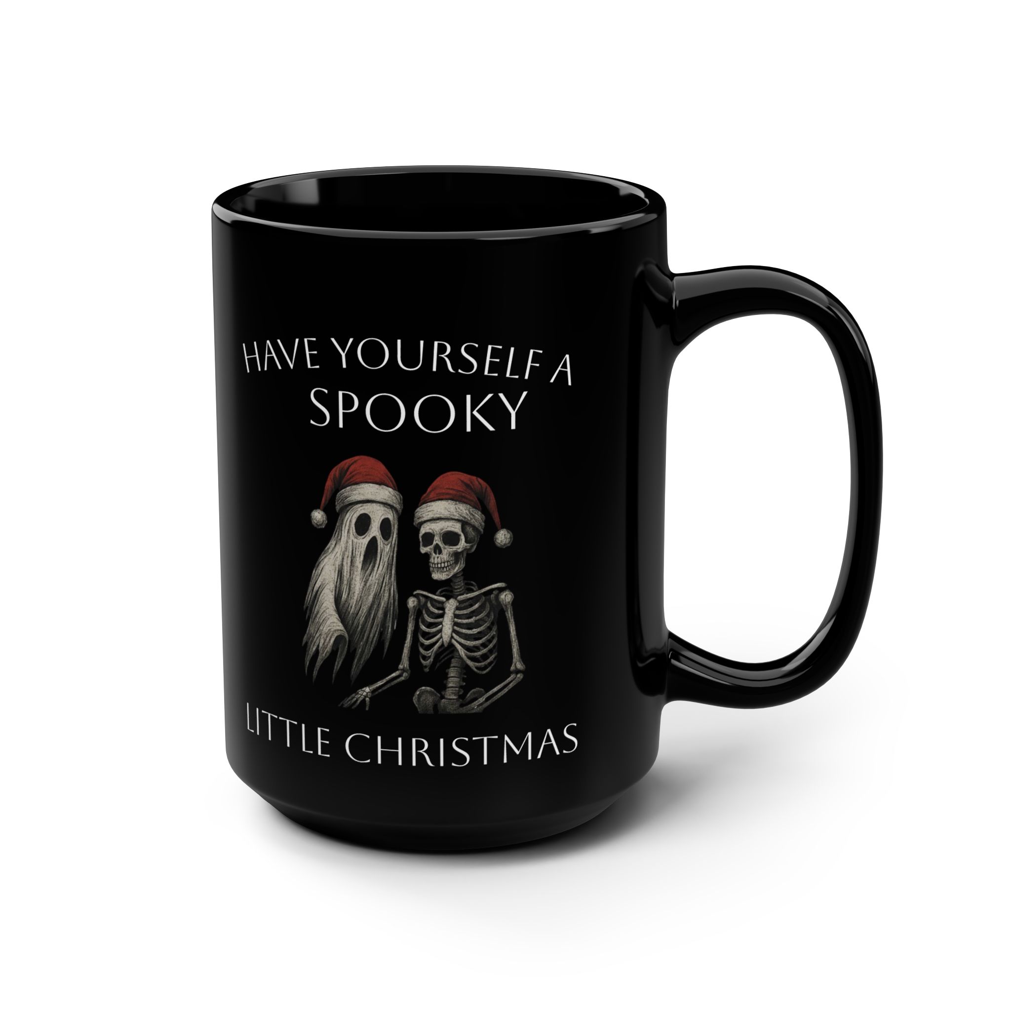 Spooky Little Christmas Black Mug — 15oz Holiday Halloween-Christmas Coffee Cup - Image 3