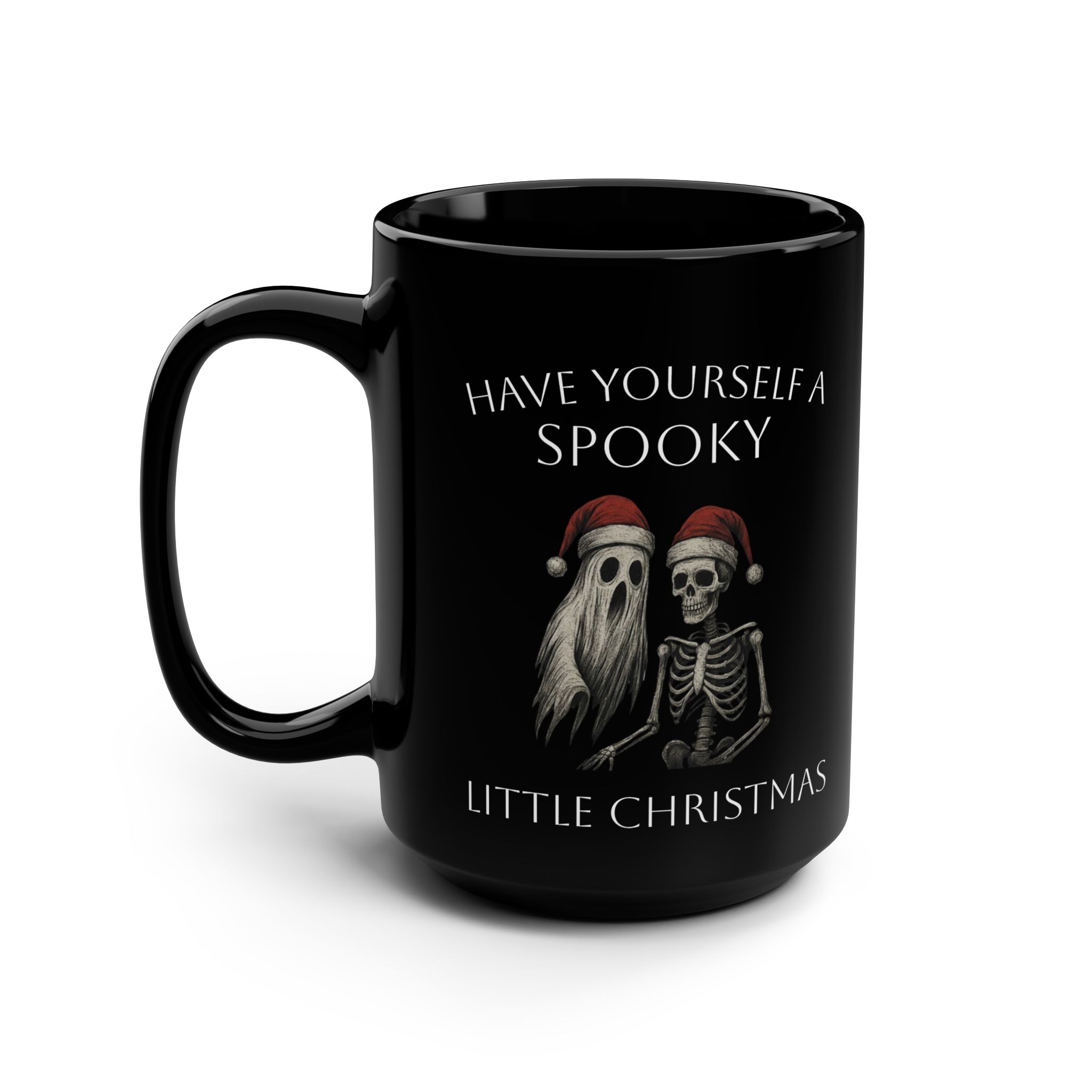 Spooky Little Christmas Black Mug — 15oz Holiday Halloween-Christmas Coffee Cup