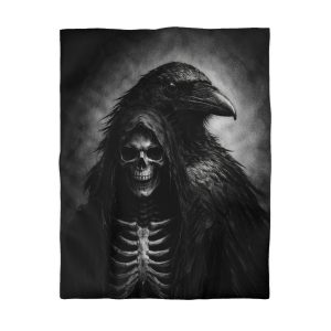 Gothic Skeleton & Raven Microfiber Duvet Cover — Death, Rebirth & Wisdom Design